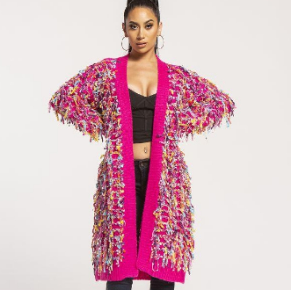 Fringe Detail Glam Sweater Coat